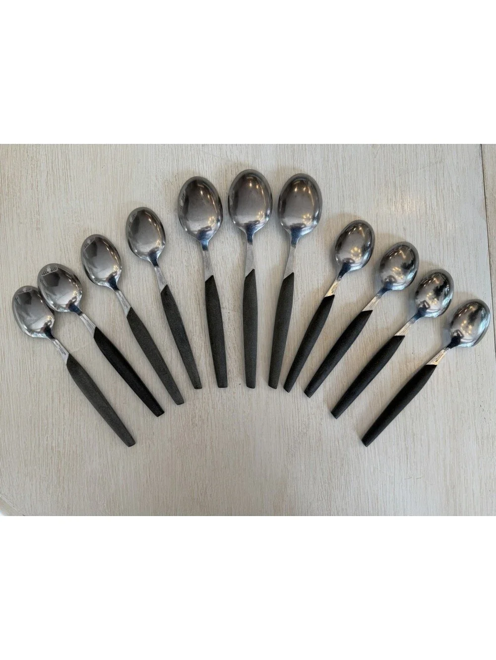 MCM EETRITE Moderna Stainless Spoons Faux Wood Handle Set Of 11 Rare